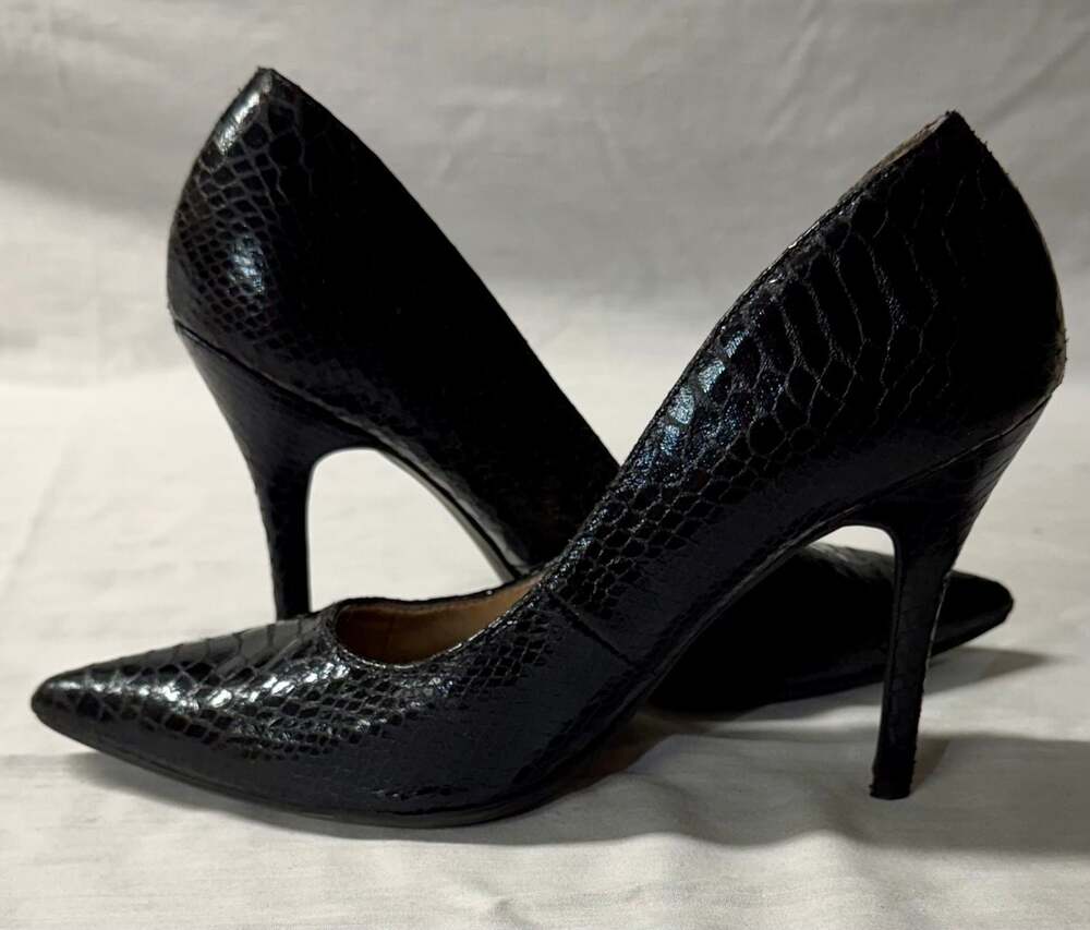Sam & Libby Black Faux Snake Skin Pointed Toe Stiletto Pumps - Picture 6 of 10